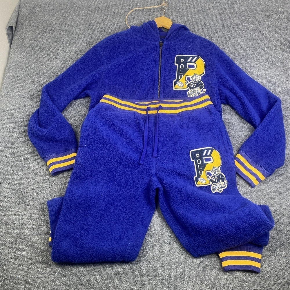 Polo Ralph Lauren Varsity Mens Medium Blue Greys Fleece Sweatsuit Letterman